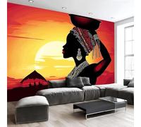 Buohwiwe Papier Peint Panoramique Femme Africaine Mural 150x105 cm 3D Papier Peint Intisse Tribu D'afrique Fresque Murale Chambre Coucher Salon Décoration Photo Poster Geant Murale q.7833