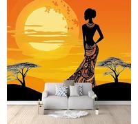 Buohwiwe Papier Peint Panoramique Femme Africaine Mural 430x300 cm 3D Papier Peint Intisse Tribu D'afrique Fresque Murale Chambre Coucher Salon Décoration Photo Poster Geant Murale w.1718
