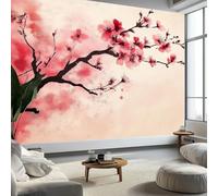 Buohwiwe Papier Peint Panoramique Fleurs de Cerisier Mural 200x140 cm 3D Papier Peint Intisse Cherry Blossoms Japonais Fresque Murale Chambre Coucher Salon Décoration Photo Poster Geant Murale w.1749