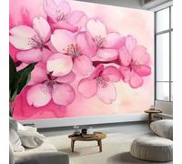 Buohwiwe Papier Peint Panoramique Fleurs de Cerisier Mural 200x140 cm 3D Papier Peint Intisse Cherry Blossoms Rose Fresque Murale Chambre Coucher Salon Décoration Photo Poster Geant Murale w.1533