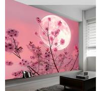 Buohwiwe Papier Peint Panoramique Fleurs Roses Mural 250x175 cm 3D Papier Peint Intisse Lune Fresque Murale Chambre Coucher Salon Décoration Photo Poster Geant Murale q.5625