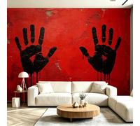 Buohwiwe Papier Peint Panoramique Halloween Mural 200x140 cm | 3D Papier Peint Intisse Empreinte de Main Rouge Fresque Murale Chambre Coucher Salon Décoration Photo Poster Geant Murale
