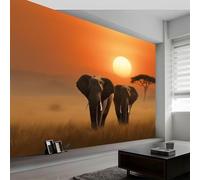 Buohwiwe Papier Peint Panoramique la Faune de L'afrique Mural 150x105 cm 3D Papier Peint Intisse Animaux D'afrique Fresque Murale Chambre Coucher Salon Décoration Photo Poster Geant Murale w.2830