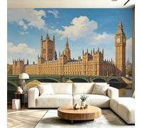 Buohwiwe Papier Peint Panoramique Londres Mural 400x280 cm 3D Papier Peint Intisse Architecture Rétro Britannique Fresque Murale Chambre Coucher Salon Décoration Photo Poster Geant Murale M.556