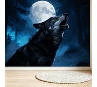Buohwiwe Papier Peint Panoramique Loup Mural 250x175 cm | 3D Papier Peint Intisse Lune de la Forêt Fresque Murale Chambre Coucher Salon Décoration Photo Poster Geant Murale
