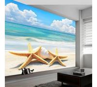 Buohwiwe Papier Peint Panoramique Mer Mural 300x210 cm 3D Papier Peint Intisse Paysage de Plage Fresque Murale Chambre Coucher Salon Décoration Photo Poster Geant Murale q.9781