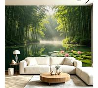 Buohwiwe Papier Peint Panoramique Modèle de Bambou Mural 300x210 cm | 3D Papier Peint Intisse Style Chinois Fresque Murale Chambre Coucher Salon Décoration Photo Poster Geant Murale