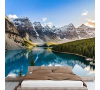 Buohwiwe Papier Peint Panoramique Montagnes et Lacs Enneigés Mural 400x280 cm 3D Papier Peint Intisse Paysage Naturel Fresque Murale Chambre Coucher Salon Décoration Photo Poster Geant Murale q.5827