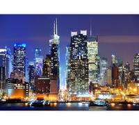 Buohwiwe Papier Peint Panoramique New York Mural 300x210 cm 3D Papier Peint Intisse Paysage Nocturne de New York Fresque Murale Chambre Coucher Salon Décoration Photo Poster Geant Murale q.3258