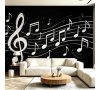 Buohwiwe Papier Peint Panoramique Note Noire Mural 150x105 cm 3D Papier Peint Intisse Notes de Musique Fresque Murale Chambre Coucher Salon Décoration Photo Poster Geant Murale M.2462