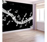 Buohwiwe Papier Peint Panoramique Notes de Musique Mural 200x140 cm 3D Papier Peint Intisse Notes de Musique Noires Fresque Murale Chambre Coucher Salon Décoration Photo Poster Geant Murale q.8996