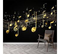 Buohwiwe Papier Peint Panoramique Notes de Musique Mural 200x140 cm 3D Papier Peint Intisse Notes de Musique Noires Fresque Murale Chambre Coucher Salon Décoration Photo Poster Geant Murale q.6309