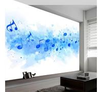Buohwiwe Papier Peint Panoramique Notes de Musique Mural 300x210 cm 3D Papier Peint Intisse Notes de Musique Bleues Fresque Murale Chambre Coucher Salon Décoration Photo Poster Geant Murale q.9673