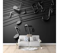 Buohwiwe Papier Peint Panoramique Notes de Musique Noires Mural 400x280 cm 3D Papier Peint Intisse Notes de Musique Fresque Murale Chambre Coucher Salon Décoration Photo Poster Geant Murale q.9630