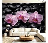 Buohwiwe Papier Peint Panoramique Orchidée de Pierre Mural 200x140 cm 3D Papier Peint Intisse Phalaenopsis de Galets Fresque Murale Chambre Coucher Salon Décoration Photo Poster Geant Murale M.1039