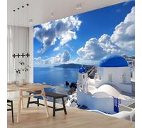 Buohwiwe Papier Peint Panoramique Paysage Marin Grec Mural 200x140 cm 3D Papier Peint Intisse Villa Au Bord de L'océan Fresque Murale Chambre Coucher Salon Décoration Photo Poster Geant Murale q.6814