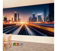 Buohwiwe Papier Peint Panoramique Paysage Nocturne Urbain Mural 150x105 cm 3D Papier Peint Intisse Ville Moderne Fresque Murale Chambre Coucher Salon Décoration Photo Poster Geant Murale q.7254