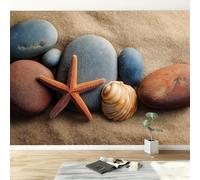 Buohwiwe Papier Peint Panoramique Plage Mural 430x300 cm 3D Papier Peint Intisse Plage de Pierres Fresque Murale Chambre Coucher Salon Décoration Photo Poster Geant Murale w.2512