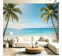 Buohwiwe Papier Peint Panoramique Plage Tropicale Mural 250x175 cm 3D Papier Peint Intisse Plage Vue Mer Fresque Murale Chambre Coucher Salon Décoration Photo Poster Geant Murale M.400