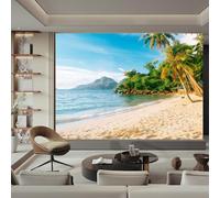 Buohwiwe Papier Peint Panoramique Plage Vue Sur L'océan Mural 200x140 cm 3D Papier Peint Intisse Hawaï Tropical Fresque Murale Chambre Coucher Salon Décoration Photo Poster Geant Murale q.3004
