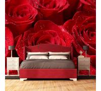 Buohwiwe Papier Peint Panoramique Rose Rouge Mural 250x175 cm 3D Papier Peint Intisse Roses Romantiques Fresque Murale Chambre Coucher Salon Décoration Photo Poster Geant Murale w.2661