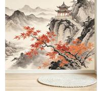 Buohwiwe Papier Peint Panoramique Style Chinois Mural 200x140 cm | 3D Papier Peint Intisse Peinture À L'encre Fresque Murale Chambre Coucher Salon Décoration Photo Poster Geant Murale