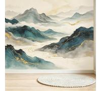 Buohwiwe Papier Peint Panoramique Style Chinois Mural 250x175 cm | 3D Papier Peint Intisse Peinture À L'encre Dorée Fresque Murale Chambre Coucher Salon Décoration Photo Poster Geant Murale