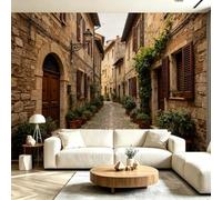 Buohwiwe Papier Peint Panoramique Style Italien Mural 400x280 cm 3D Papier Peint Intisse Ruelles Vintage Fresque Murale Chambre Coucher Salon Décoration Photo Poster Geant Murale M.3242