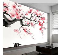 Buohwiwe Papier Peint Panoramique Style Japonais Mural 350x256 cm 3D Papier Peint Intisse Fleurs de Cerisier Fresque Murale Chambre Coucher Salon Décoration Photo Poster Geant Murale w.1833