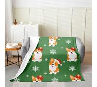 Buohwiwe Plaid Couverture Polaire 130x150 Corgi 3D Couverture Thème De Noël Flanelle en Microfibre lit Jeté de Canapé Couvertures et Plaids Grand Chaud et Doux en Peluche Y7268