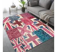 Buohwiwe Tapis Salon Drapeau Britannique 80x150cm Chambre Tapis Union Jack Antidérapant Lavable Doux Poils Courts Decoration 3D Style Industriel Paillasson Interieur pour Couloir Cuisine a/651