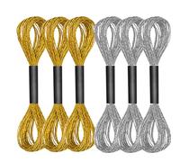 BUOKSLLY Lot de 6 fils à broder pour point de croix, 8 m de fil à broder doré métallisé, fil métallique doré et argenté, kit de point de croix, couleur dorée pour travaux manuels (or, argent)