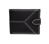 Buono Pelle Portefeuille fin en cuir véritable avec blocage RFID pour homme avec poche zippée pour pièces de monnaie, compartiments pour billets, porte-cartes et fenêtre pour carte d'identité, Noir