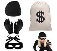 BUOSHUO Deguisement voleur,Déguisement de cambrioleur,Déguisement de Voleur Prisonnier,Convient pour les costumes de voleur de banque de cosplay de carnaval d’Halloween