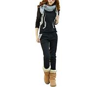 BUOYDM Survêtement Femmes Casual Ensembles Sportswear À Manches Longues Sweat-Shirt + Jogging Pantalon Sports pour Automne et Hiver A-noir XL