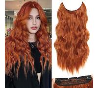 BUPPLER Halo Hair Extension 20 Inch Copper Invisible Wire Copper Hair Extensions Réglable Long Wavy Hair Extensions Sintic Upgrade 4 Secure Clip in Hairpieces
