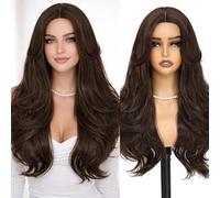 BUPPLER Perruque châtaignier de 66 cm pour femme - Cheveux synthétiques longs ondulés - Précoupés sans colle - Cheveux naturels pour un usage quotidien