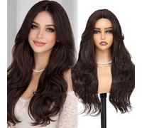BUPPLER Perruque châtain rouge-brun de 66 cm pour femme, perruque synthétique longue, ondulée, pré-coupée, sans colle, cheveux naturels pour un usage quotidien