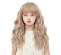 BUPPLER Perruque pour enfant - Blond lin avec frange - 35,6 cm - Cheveux synthétiques ondulés avec des plages améliorées - Perruque longue aux épaules pour fêtes costumées (35,5 cm, blond plat)