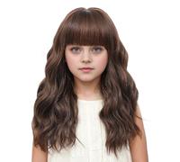BUPPLER Perruque pour enfant - Marron clair avec frange - 35,5 cm - Cheveux synthétiques ondulés avec des plages améliorées - Perruque longue aux épaules pour fêtes costumées (35,5 cm, marron clair)
