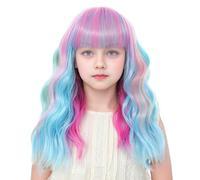 BUPPLER Perruque pour enfant, multicolore, avec frange, 35,5 cm, pour Halloween, cosplay, cheveux synthétiques ondulés avec des plages améliorées, perruque longueur des épaules pour fêtes costumées