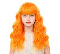 BUPPLER Perruque pour enfant - Orange vif avec frange - 35,6 cm - Cheveux synthétiques ondulés avec des plages améliorées - Perruque longue aux épaules pour fêtes costumées (35,5 cm, orange vif)