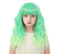 BUPPLER Perruque pour enfant - Vert menthe avec frange - 35,6 cm - Cheveux synthétiques ondulés avec des plages améliorées - Perruque longueur épaules pour fêtes costumées (35,5 cm, vert menthe)