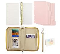 Buqoo Classeur budgétaire A6 avec enveloppes en cuir synthétique avec fermeture éclair à 6 anneaux - 1 planificateur avec 45 feuilles de papier ligné et intercalaires A6 transparents givrés