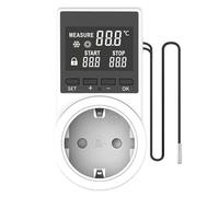 Buqpow Prise de Thermostat, Chauffage, Refroidissement, Heure Numérique avec Câble avec Tête Étanche, Écran LCD, Sonde de Prise de Temps, Prise UE