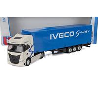 BBurago Camion-remorque IVECO S-Way 1:43 – Modèle statique blanc et bleu, licence officielle IVECO