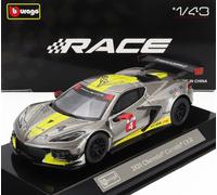 BBurago – Voiture Diecast Chevrolet Corvette C8.R 2020 – Échelle 1:43, vitrine, Gris métallisé