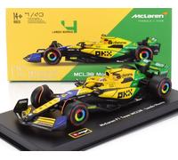 BBurago Miniature 1:43 McLaren MCL38 #4 Norris Monaco 2024 – Casque & vitrine – 30e Anniv. Senna