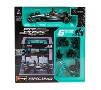 BURAGO 1/43 MODELISME MERCEDES F1 W14 DIORAMA GARAGE PIT STOP HAMILTON STATIQUE
