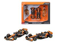 Burago F1 Formula 1 Auto MCLAREN MCL38 GP MIAMI 2024 - LANDO NORRIS et OSCAR PLASTRI - Lot de 2 modèles Diecast réalistes en échelle 1:43-14cm - 18-38109